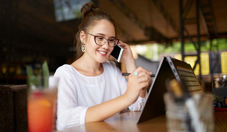 hybrid worker at a cafe being productive