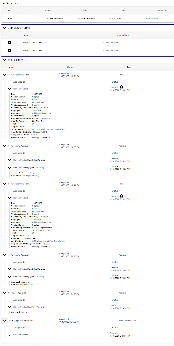 approval tracking audit detail